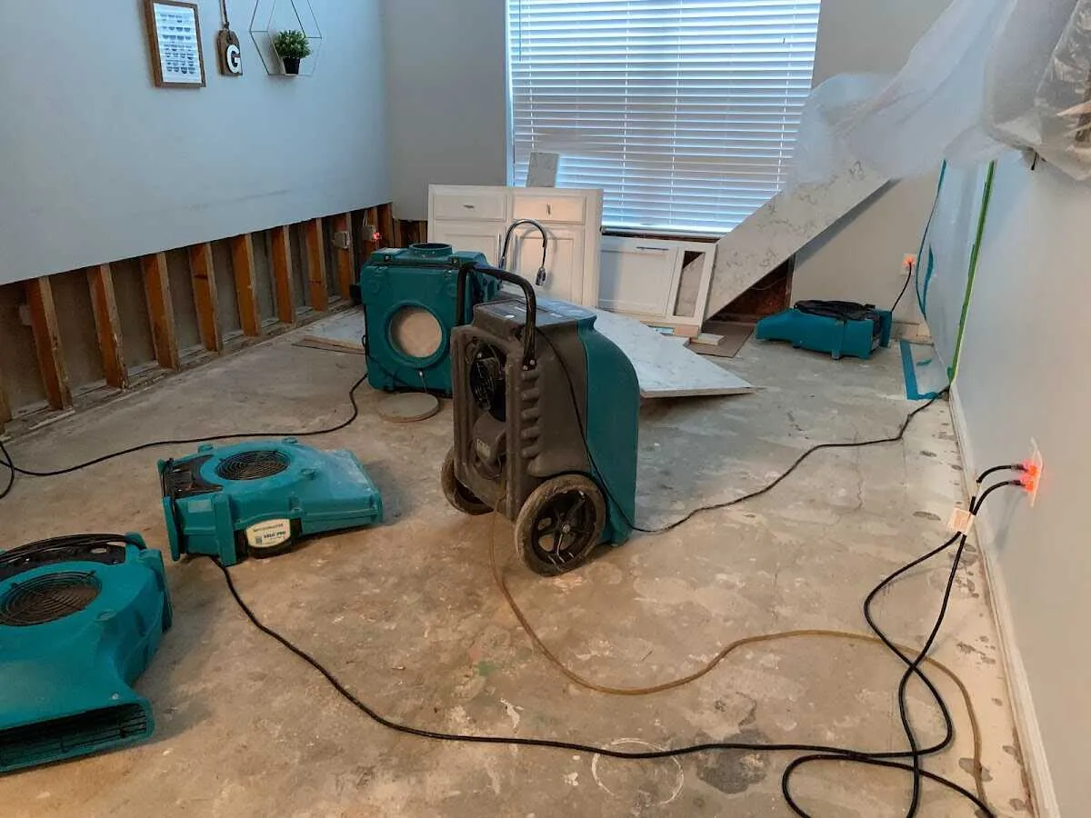 Dehumidifier in flood-cut room for Water Damage Restoration in Hillsboro